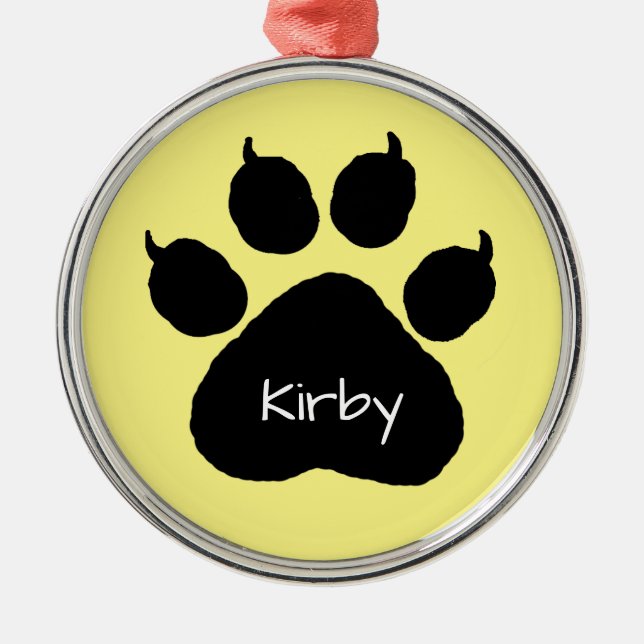 Dog's Name Personalized Paw Print Christmas  Metal Metal Ornament (Front)