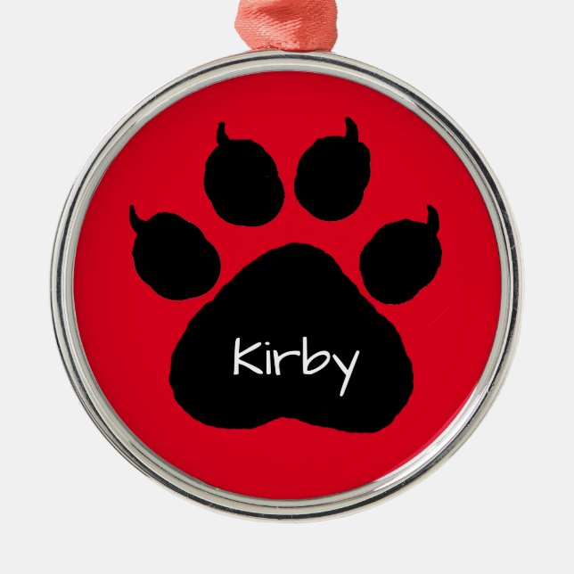 Dog's Name Personalized Paw Print Christmas  Metal Metal Ornament (Front)