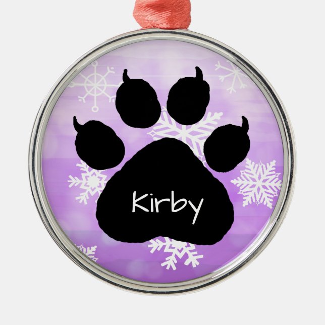 Dog's Name Personalized Paw Print Christmas  Metal Ornament (Front)