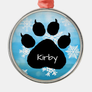 Dog's Name Personalized Paw Print Christmas   Metal Ornament