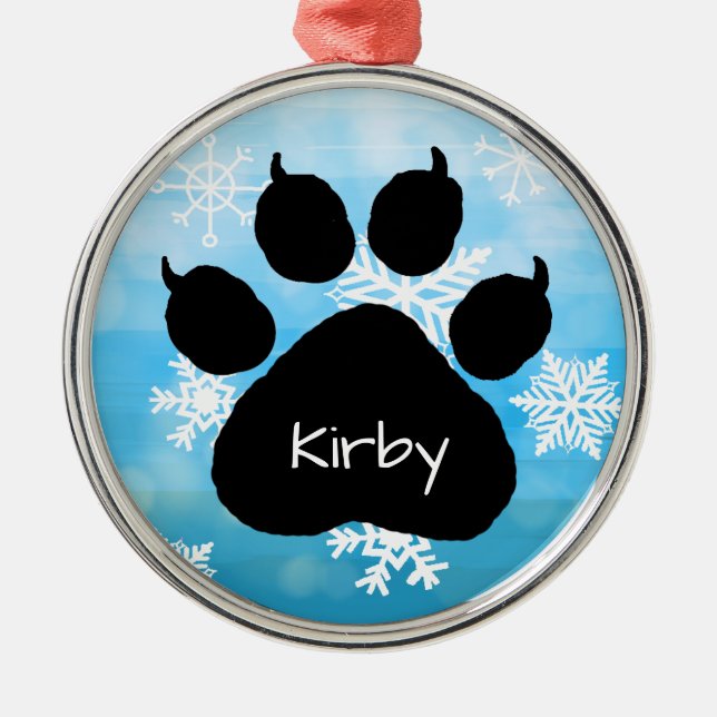 Dog's Name Personalized Paw Print Christmas   Metal Ornament (Front)