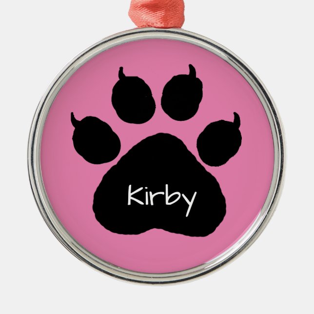 Dog's Name Personalized Paw Print Christmas  Metal Ornament (Front)