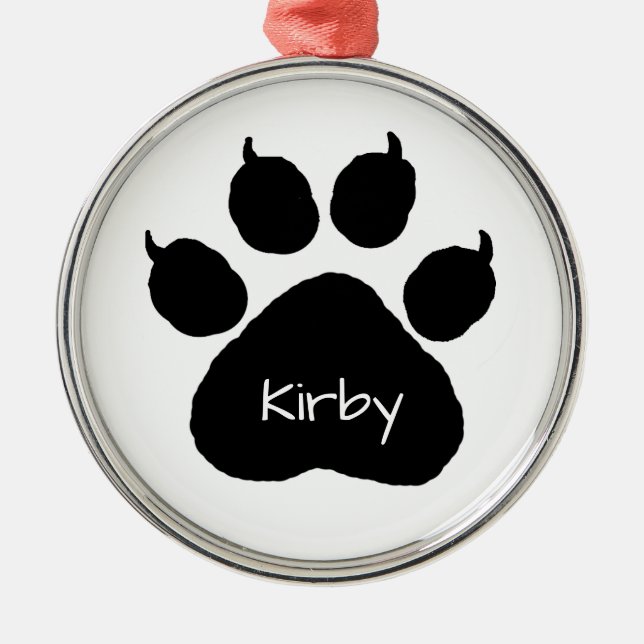 Dog's Name Personalized Paw Print Christmas Metal Ornament (Front)
