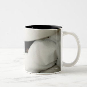 Dog's Nose Sticking Out From Bedding Two-Tone Coffee Mug