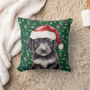 'Dogs of Christmas' cute green dog lover  Throw Pillow