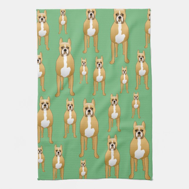 Dogs Pattern, Boxers on Green. Kitchen Towel (Vertical)