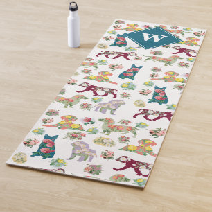 Dogs Pattern & Vintage Watercolor Flowers Monogram Yoga Mat