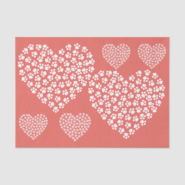 Dogs' Paw Prints In White On Red Tissue Paper (Front)