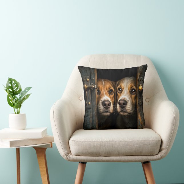 Dogs Peeking From An Old Doorway Throw Pillow (Chair)