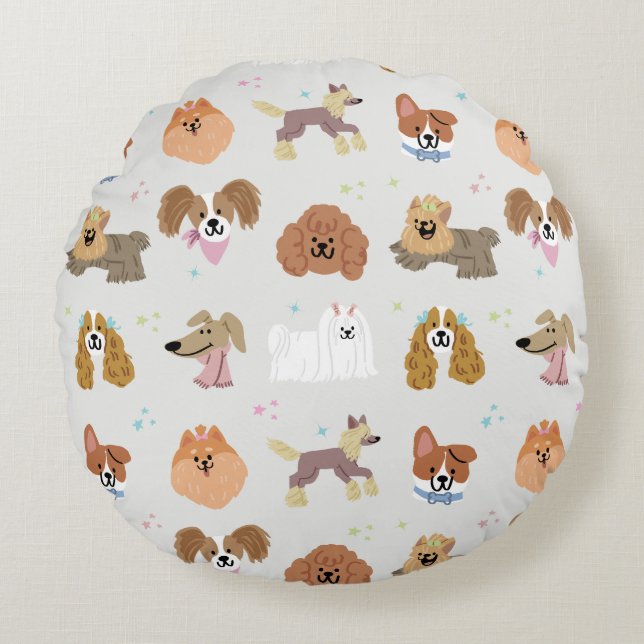 Dogs Pets Kids Room Nursery Decor Round Pillow (Front)