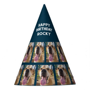 Dogs Photo Happy Birthday Navy Blue Personalized Party Hat