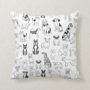 Dogs pillow - black and white hand-drawn dogs