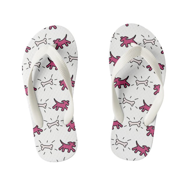 Dogs pink Bones Graffiti Style Kids flip flop 5 (Footbed)