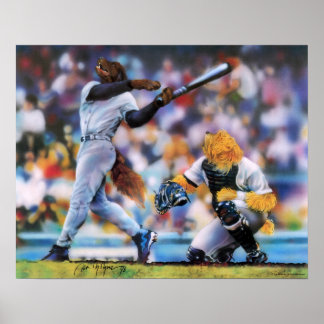 Dogs Playing Baseball Poster