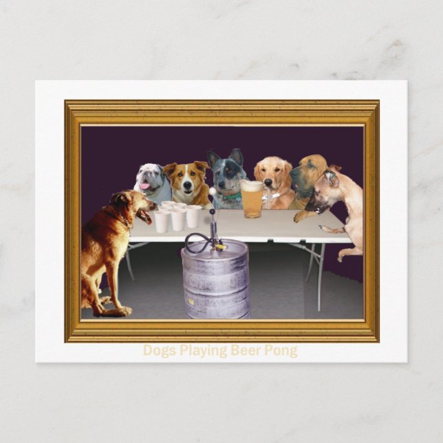 Dogs Playing Beer Pong Postcard (Front)