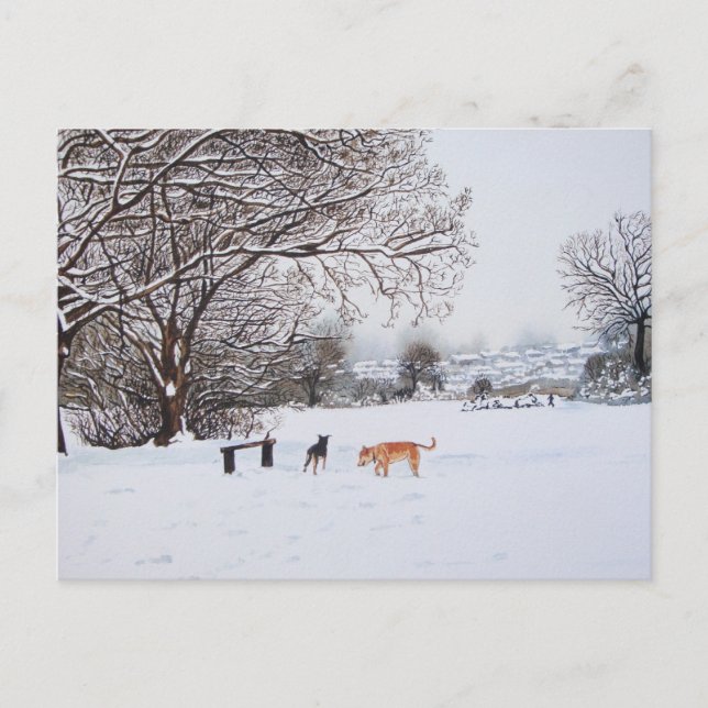 dogs playing in snowy landscape at christmas postcard (Front)