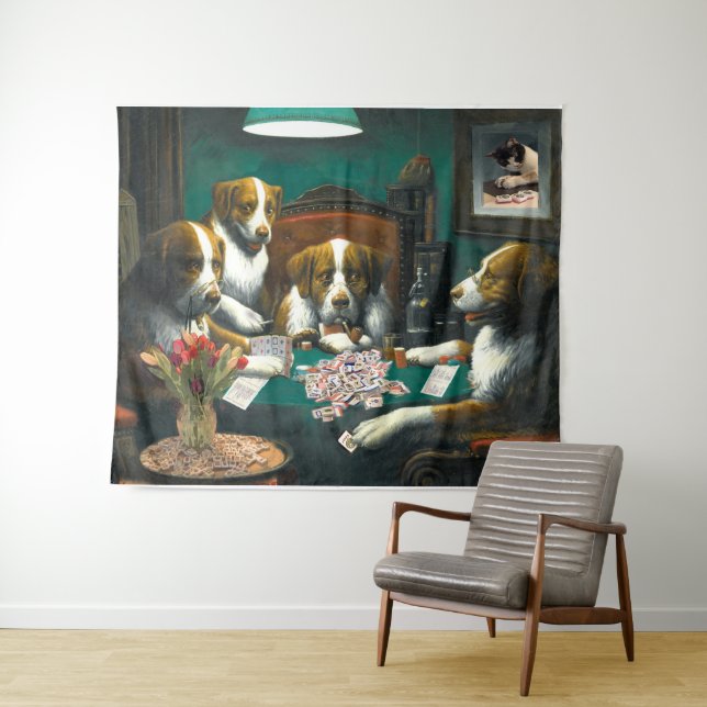 Dogs Playing Mah Jongg Tapestry (In Situ (Horizontal))