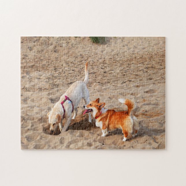Dogs playing on beach  jigsaw puzzle (Horizontal)