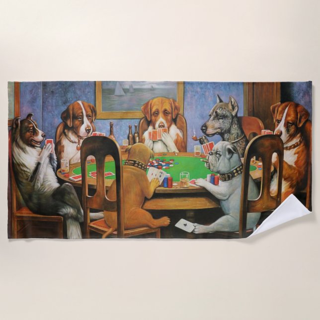 Dogs Playing Poker by C.M. Coolidge Beach Towel (Front)
