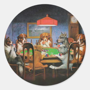 Dogs Playing Poker by C.M. Coolidge Classic Round Sticker