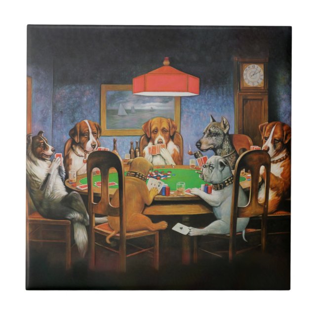 Dogs Playing Poker by C.M. Coolidge Tile (Front)