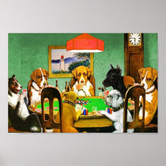 Dogs Playing Poker Cards Poster