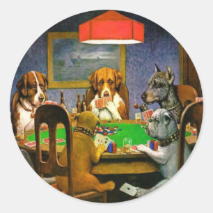 Dogs Playing Poker Classic Round Sticker