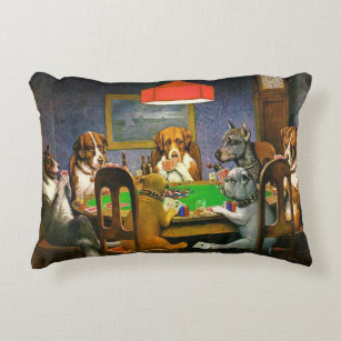 Dogs playing poker, cushion , art by Coolidge