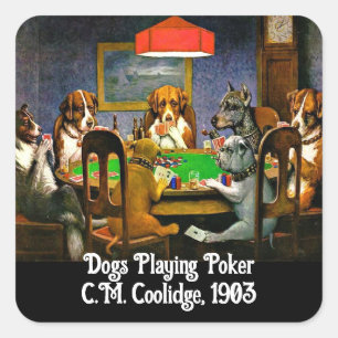 Dogs Playing Poker Square Sticker