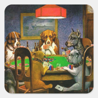 Dogs Playing Poker Square Sticker