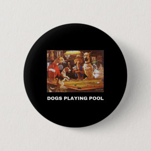 Dogs Playing Pool Art Work Puppies Snooker Pocket 2 Inch Round Button