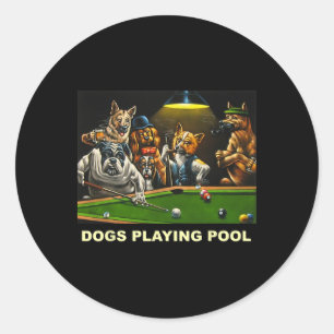 Dogs Playing Pool Art Work Puppies Snooker Pocket  Classic Round Sticker
