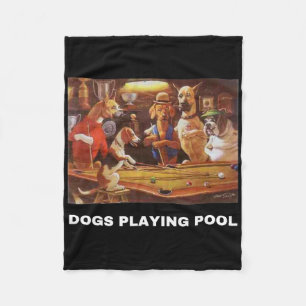 Dogs Playing Pool Art Work Puppies Snooker Pocket Fleece Blanket