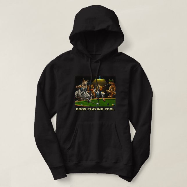 Dogs Playing Pool Art Work Puppies Snooker Pocket  Hoodie (Design Front)