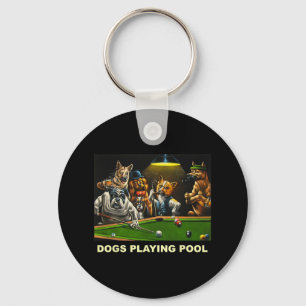 Dogs Playing Pool Art Work Puppies Snooker Pocket Keychain