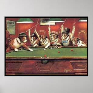 Dogs Playing Pool - Discussing the Shot Poster