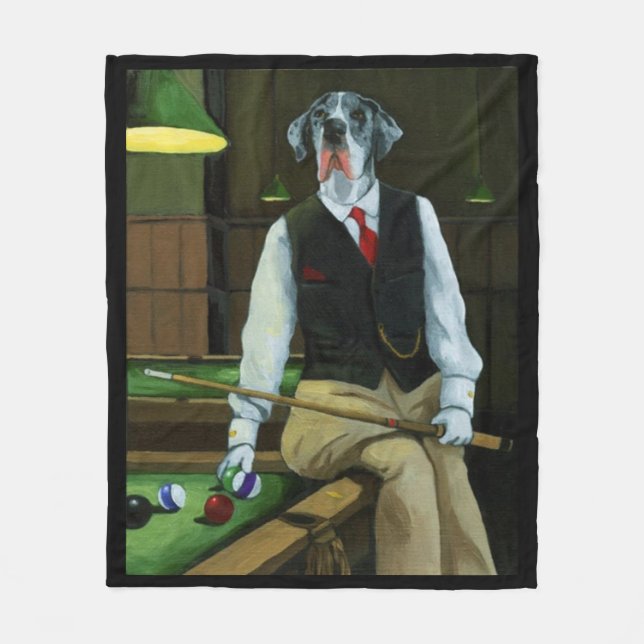 Dogs Playing Pool - Great Dane Fleece Blanket (Front)
