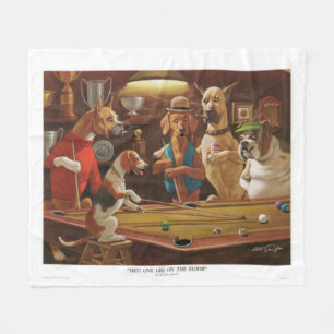 Dogs Playing Pool - One Leg on the Floor Fleece Blanket