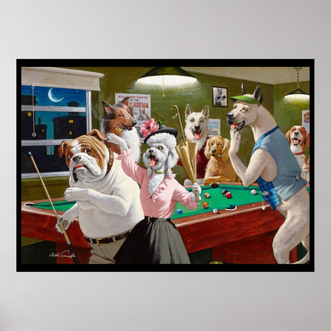 Dogs Playing Pool - Scratched at Dawn Poster (Front)