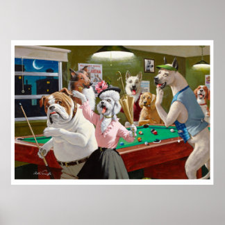 Dogs Playing Pool - Scratched at Dawn Poster