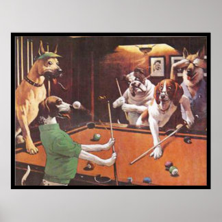 Dogs Playing Pool - The Scratching Beagle Poster
