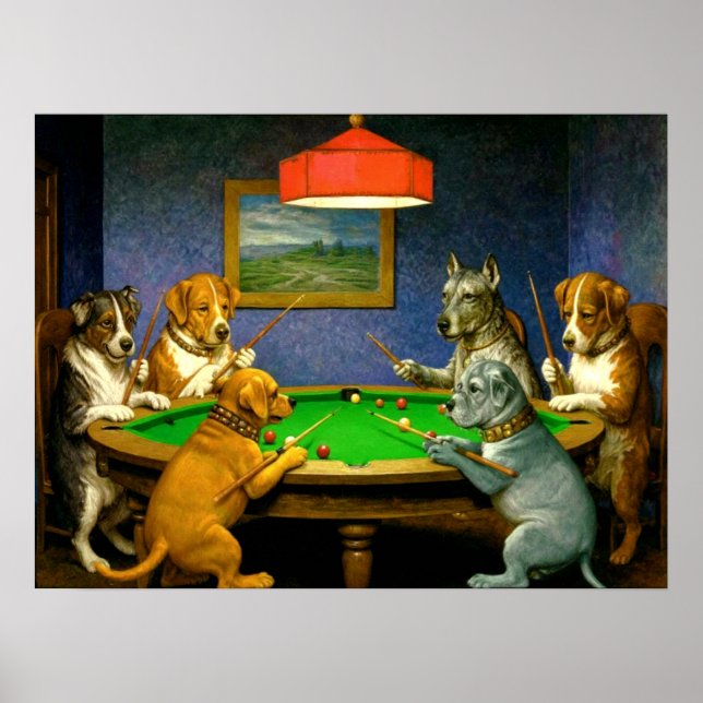 Dogs Playing Snooker Billiards Fun Spoof Poster (Front)
