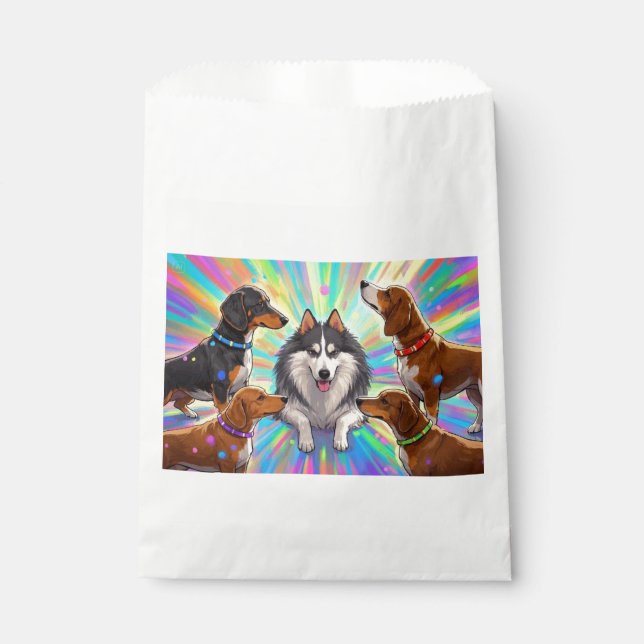 Dogs Puppies with rainbow background  Favour Bag (Front)
