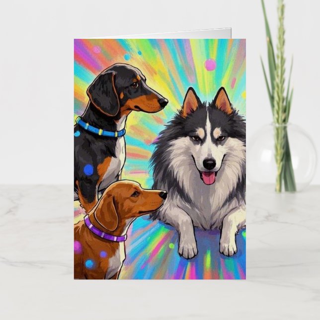 Dogs Puppies with rainbow background  Foil Greeting Card (Front)