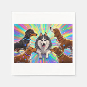 Dogs Puppies with rainbow background  Napkin