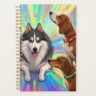 Dogs Puppies with rainbow background  Planner