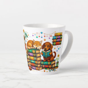 Dogs Reading Books Cozy Library Scene Latte Mug