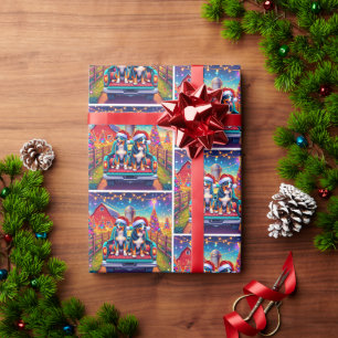 Dogs Riding In Pickup Truck on Farm Christmas Wrapping Paper