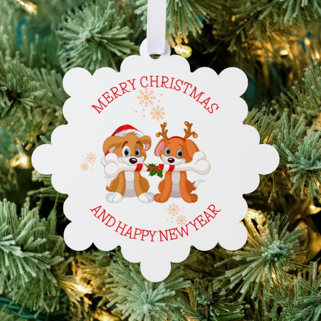 Dogs Santa and Reindeer  Ornament Card (Insitu (Tree))