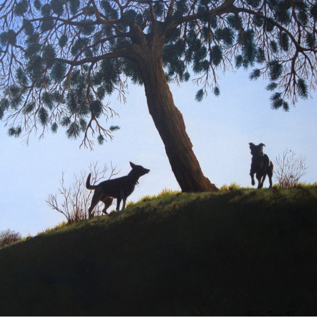 dogs scenic park landscape painting art versed card (Creator Uploaded)